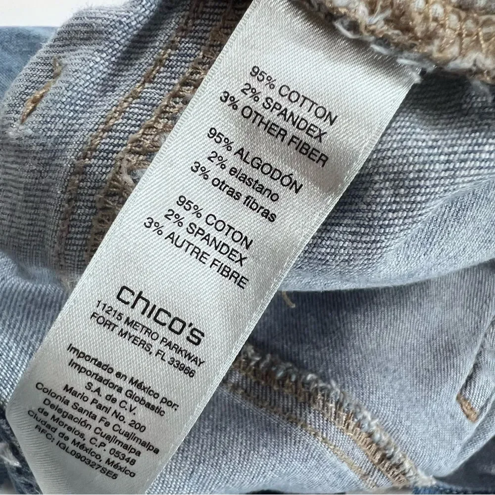 Chico's so slimming distressed ankle fit jeans.